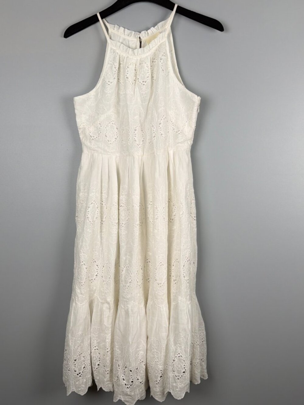 Maeve Anthropologie Midi Dress Womens 6 White Eyelet Tiered Lined Bridal Bohemia
